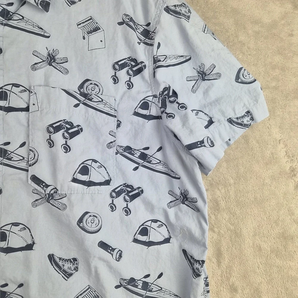 The North Face Campsite Shirt Mens XXL Blue Short Sleeve Outdoor Activity Print